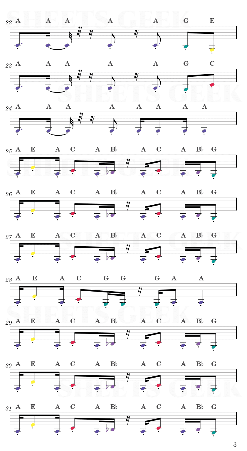 Mortal Kombat Theme Easy Sheet Music Free for piano, keyboard, flute, violin, sax, cello page 3