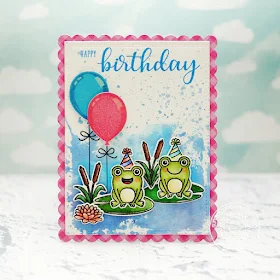 Sunny Studio Stamps: Birthday Balloon Pink and Blue Froggy Friends Birthday Card by Lexa Levana