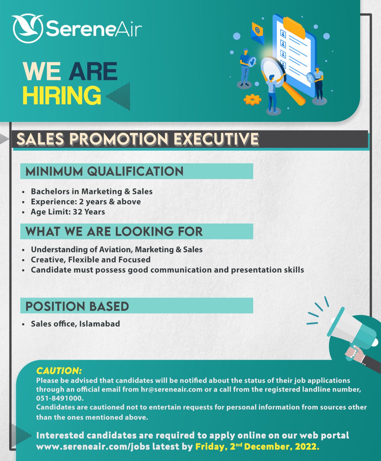 Serene Air (Pvt.) Limited Hiring Sales Promotion Executive