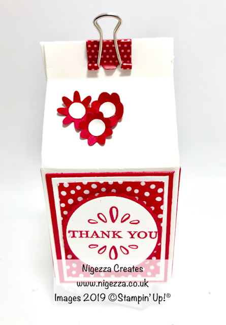 Stampin Up! Bitty Bloom Punch, Milk carton gift box for Yankee candle