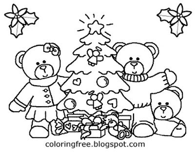 Cool winter coloring pages for children cute happy Christmas tree clip art black and white teddy toy