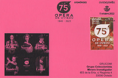 tarjeta, matasellos, sello, ópera, Oviedo