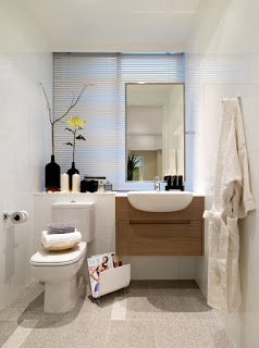 beautiful small bathroom design mixed with vertical mirror and towel wall hook feats modern wooden floating cabinet