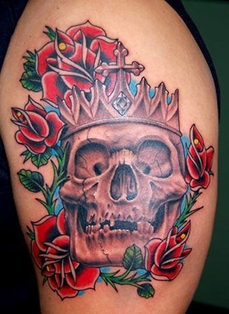 candy skull tattoo. Skull And Roses Tattoo. skull