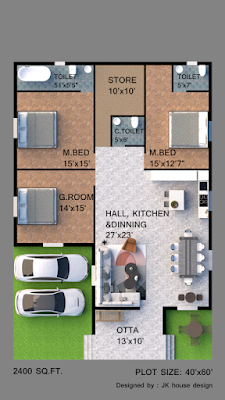 floor plan of modern house of 2400 sq. ft. plot size