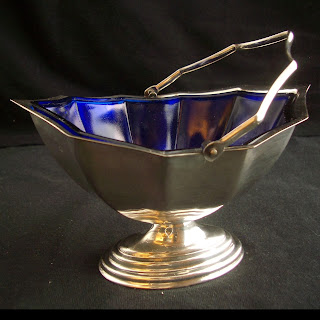 cobalt blue glass sugar bowl silver plate England HD HQ