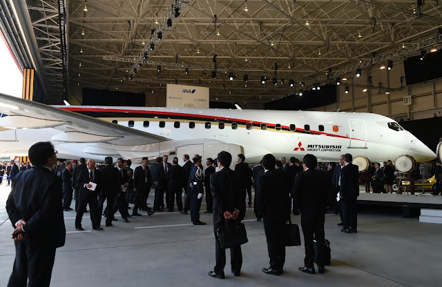 MRJ Posses in Hangar in Roll Out Ceremony