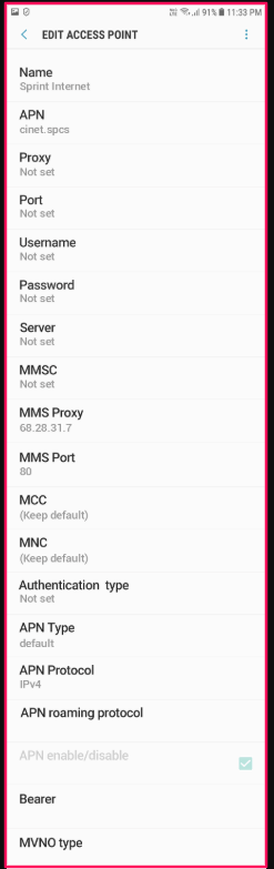 Sprint 5g APN Settings