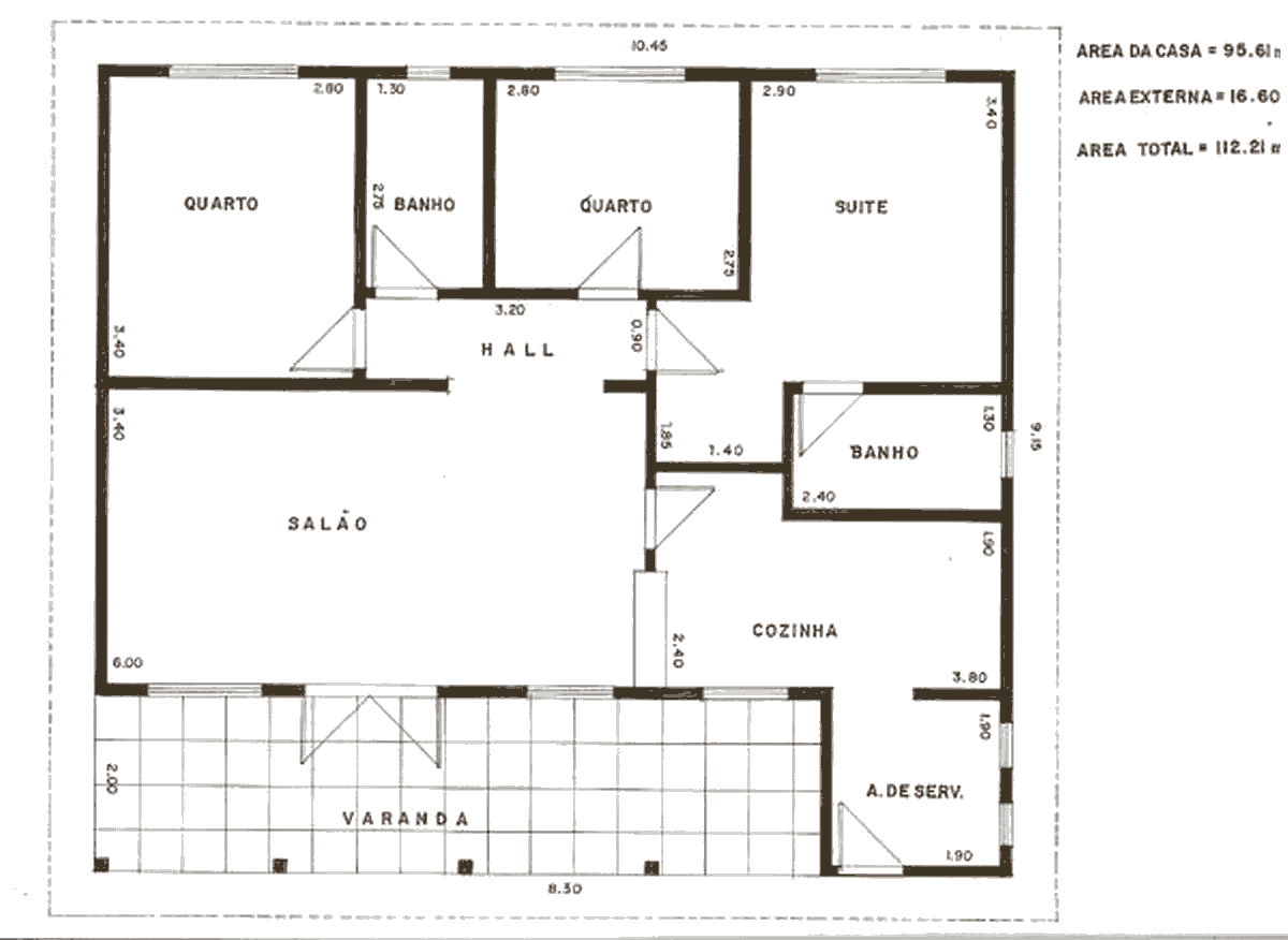 Planta de Casa Modelo de Casa Térrea com 3 Quartos  - desenhos de plantas de casas com 3 quartos