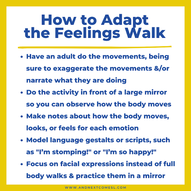 Ideas for how to adapt the feelings walk emotions activity
