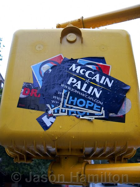  Obama McCain election stickers, Carroll Gardens Brooklyn NY, Photograph Jason Hamilton