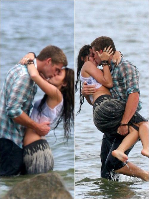 miley cyrus kissing Liam Hemsworth pics