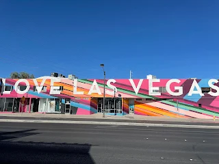 Street art that says "Love Las Vegas" with colorful background