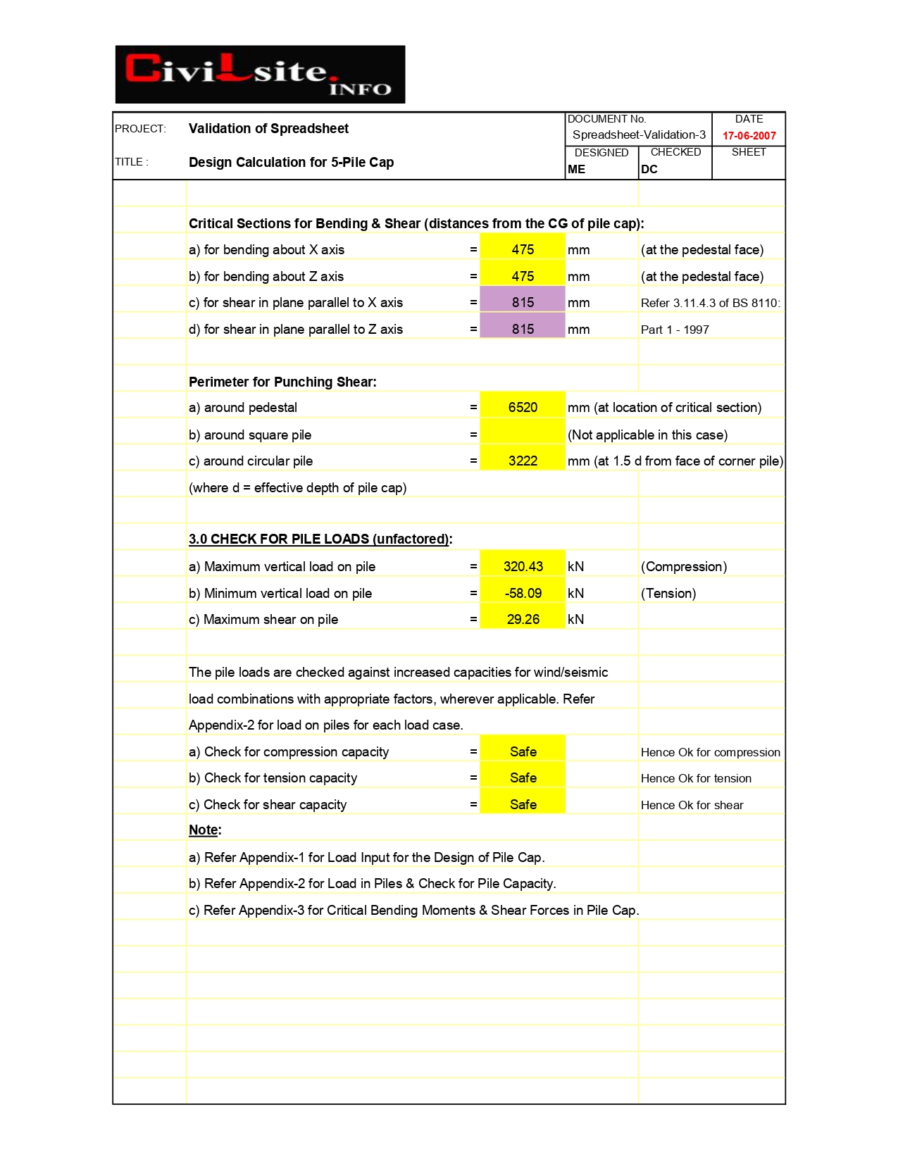 Pile Cap Design Calculation Excel Sheet and PDF