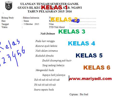 Kumpulan Soal UTS Bahasa Indonesia Kelas 1 2 3 4 5 6 SD/MI Semester 1