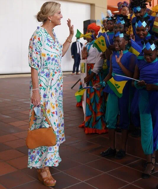 Countess of Wessex wore a villamarie bea henley maxi dress by Soler London. Penelope Chilvers Jackie Tan leather sandal