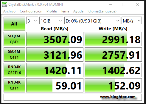 CrystalDiskMark KINGSTON KC2500 1TB