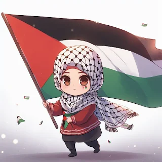 gambar kartun muslimah Palestina yang penuh warna dan kepolosan di balik Hijab, namun juga sarat makna