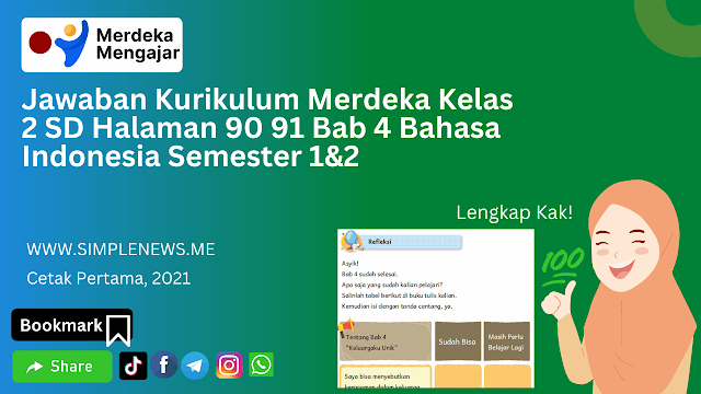 Jawaban Kurikulum Merdeka Kelas 2 SD Halaman 90 91 Bab 4 Bahasa Indonesia Semester 1&2 www.simplenews.me