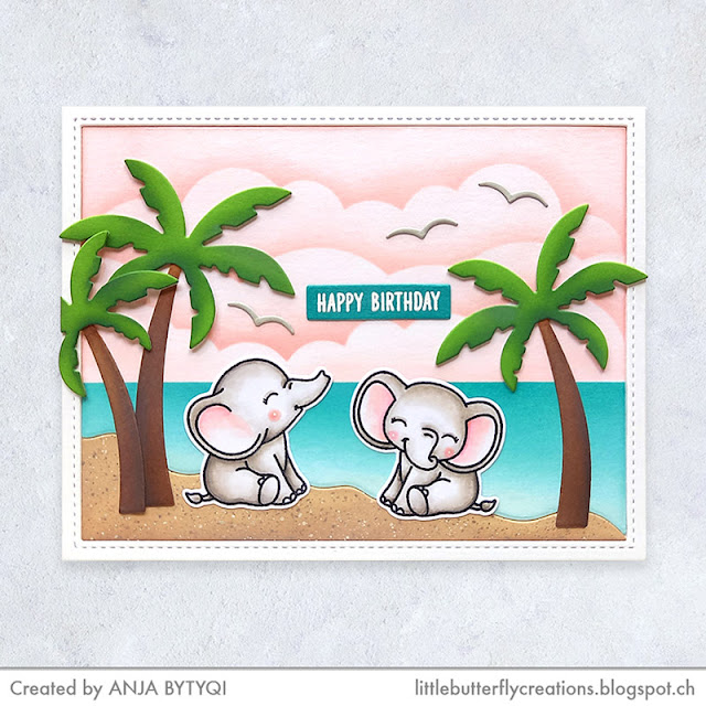 Sunny Studio Stamps: Baby Elephants Card by Anja Bytyqi (featuring Tropical Trees Backdrop Dies)