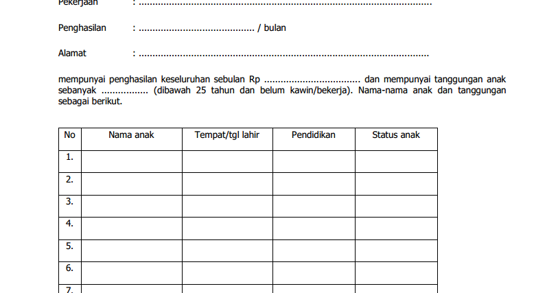 Surat Keterangan Penghasilan dan Tanggungan Keluarga 