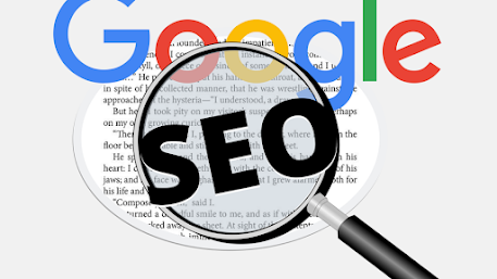 Google SEO on a magnifting glass.