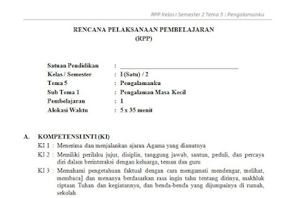 Download RPP K13 Kelas 1 SD Semester 2 