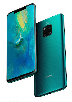 Source: Huawei website. The HUAWEI Mate 20 Pro in Emerald Green. It can be differentiated from the HUAWEI Mate 20 by its larger notch at the top of the screen.