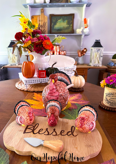 vintage [painted soup tureen on fall dining room table