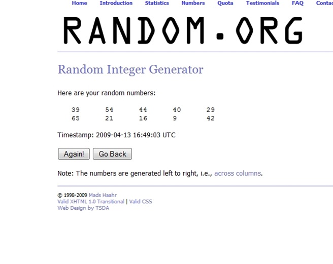 RANDOM.ORG - IntegerGenerator