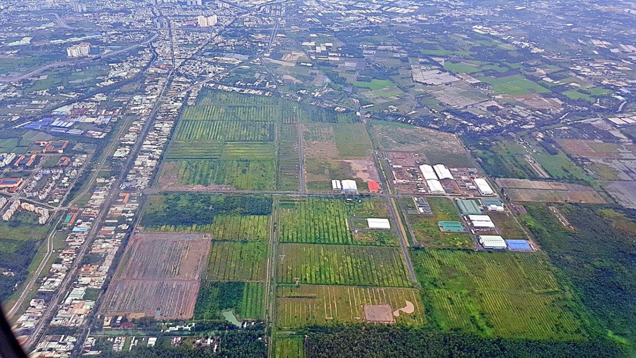 aerial view of Ho Chi Minh City (Saigon) after a vietjet takeoff