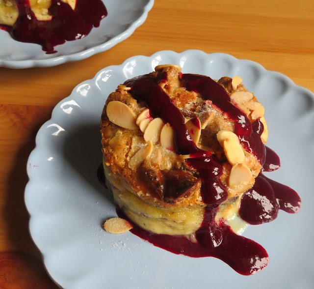 Sweet Almond Bread Pudding with Blackberry Sauce