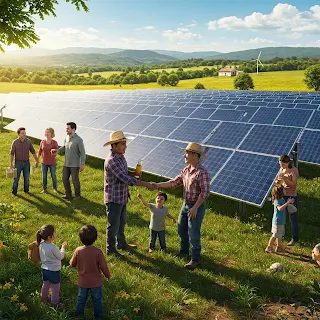 Community gathers at solar farm.