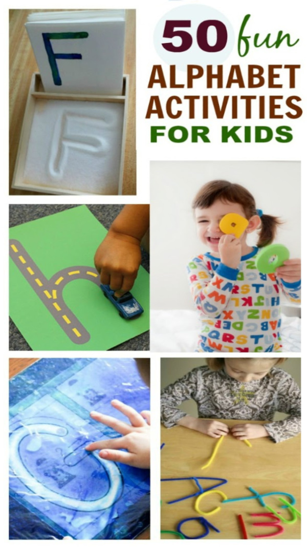 50+ FUN ways for kids to learn and review the alphabet! #alphabetactivities #alphabetcraftspreschool #preschoollearningactivities #growingajeweledrose