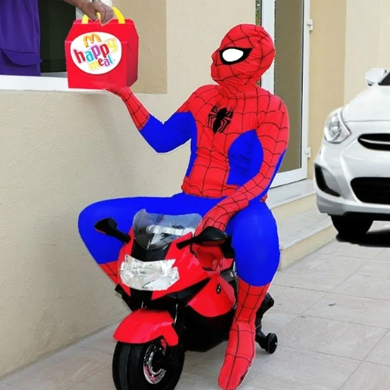 Spider Man delivering food