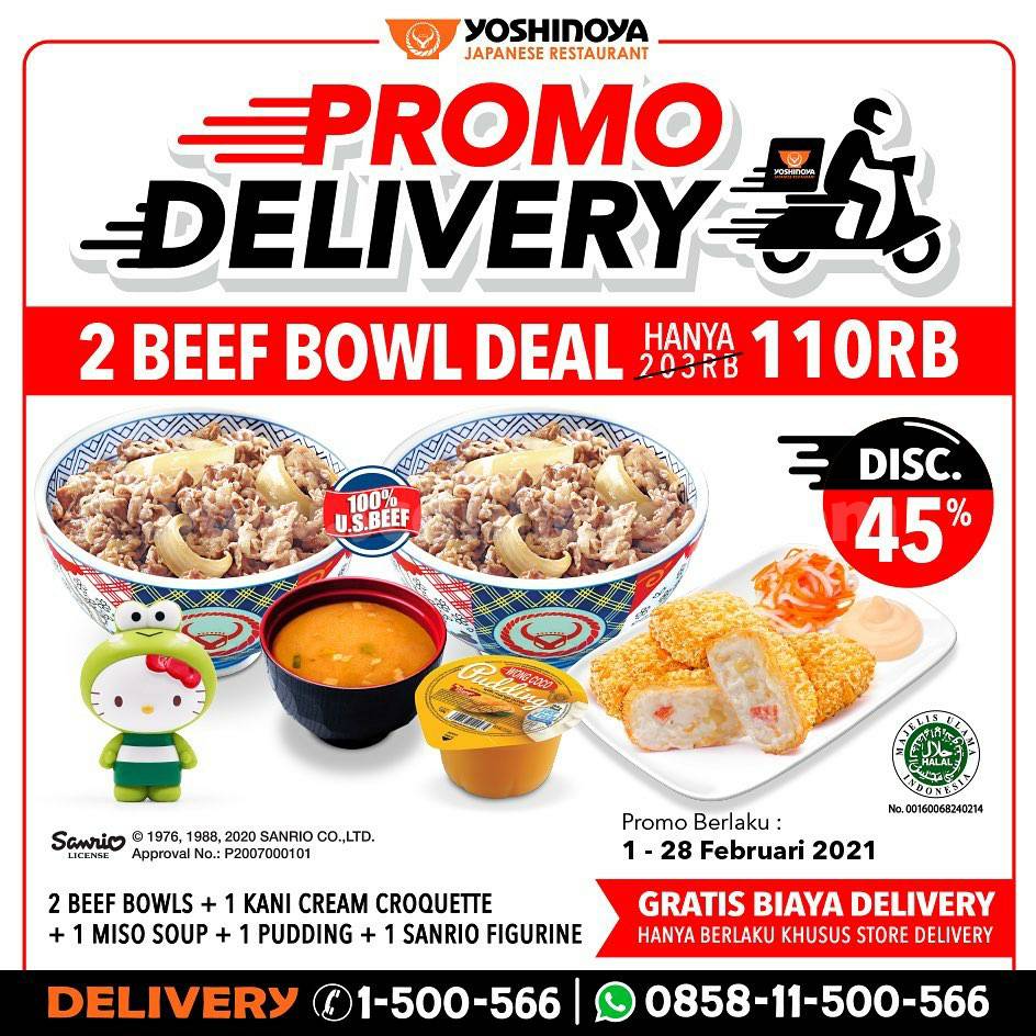 YOSHINOYA Promo khusus DELIVERY! Paket 2 Beef Bowl Deal cuma 110.000
