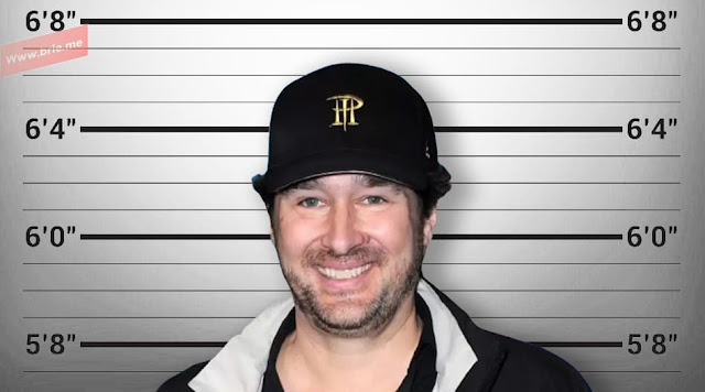 Phil Hellmuth posing in front of a height chart background
