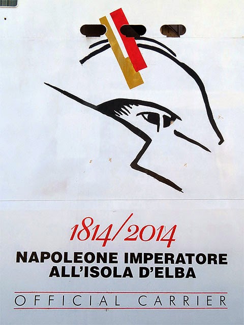 Napoleon and the Elba logo, Toremar ferry, port of Livorno