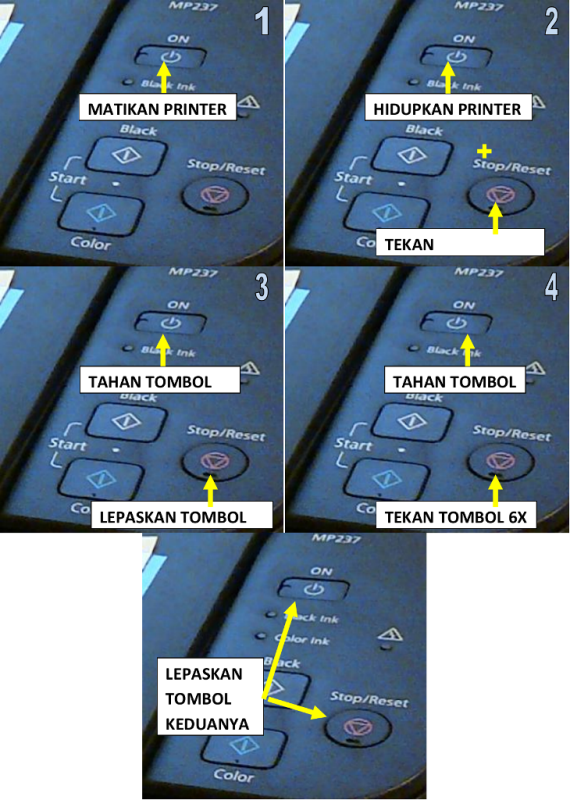 Mereset dengan aplikasi reset MP237