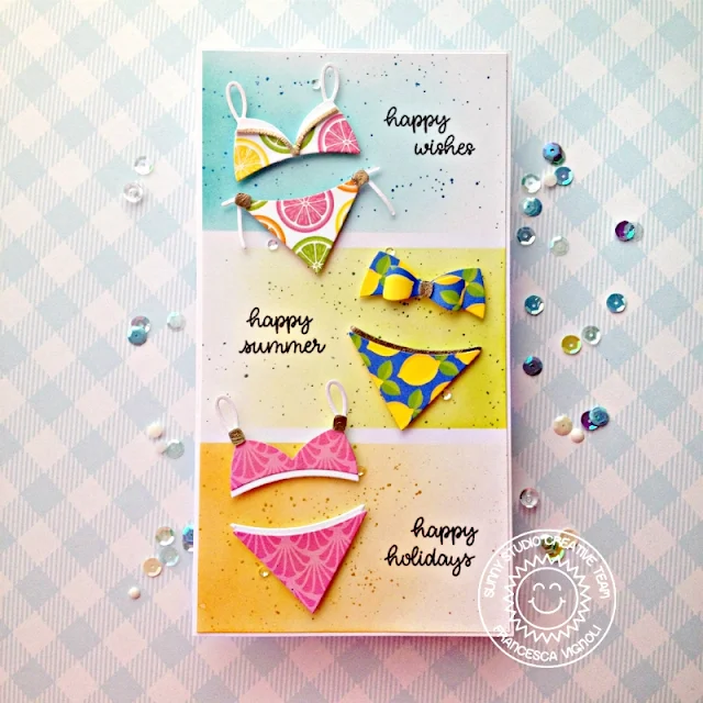 Sunny Studio Stamps: Sweater Vest Dies Loopy Letter Dies Breakfast Puns Happy Thoughts Cards by Mona Toth and Franci Vignoli