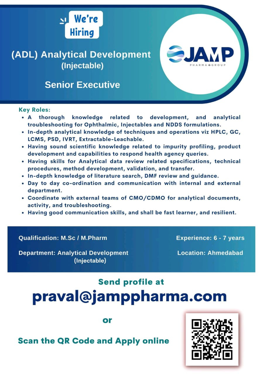 Job Vacancy for Jamp Pharma Group Job Vacancy for MSc/ M Pharm
