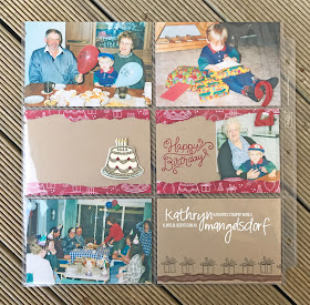 Stampin' Up! Birthday Delivery Bundle, Birthday Delivery, Birthday Memories DSP, Birthday Friends Framelits Dies, Birthday Scrapbooking Page designed by Kathryn Mangelsdorf