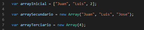 Declaramos un array en Javascript