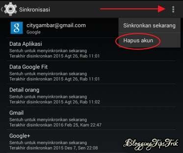 hapus akun di android