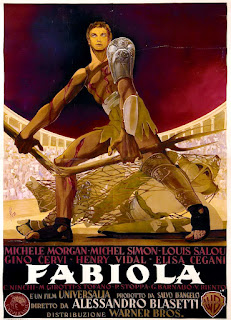 FABIOLA. Cartel. Italia. Arte: Duilio Cambellotti. FABIOLA. Fabiola. 1949. Italia, Francia. Dirección: Alessandro Blasetti. Reparto: Michèle Morgan, Henri Vidal, Michel Simon, Gino Cervi, Louis Salou, Elisa Cegani, Massimo Girotti, Sergio Tofano, Rina Morelli, Paolo Stoppa, Carlo Ninchi, Gabriele Ferzetti, Franco Interlenghi.