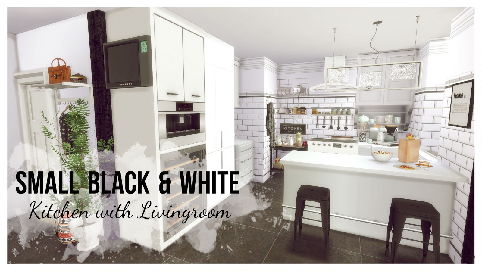  Sims 4 Small Black White Kitchen with Livingroom Room 