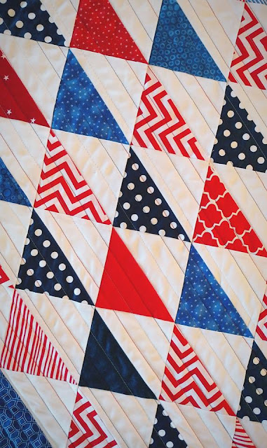 Red, white, and blue half square triangle (HST) quilt