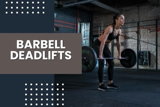 Woman performing barbell deadlifts for close grip lat pulldown exercise