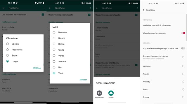 impostare luce e suoneria whatsapp