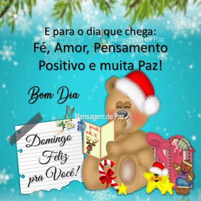 E para o dia que chega: Fé, Amor, Pensamento Positivo e muita Paz! Bom Dia! Domingo Feliz pra Você!